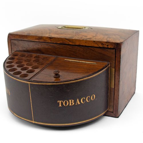 RARE BURR WALNUT LOCKING GENTLEMANS CIGAR AND TOBACCO CABINET - ADDITIONAL PHOTO 1