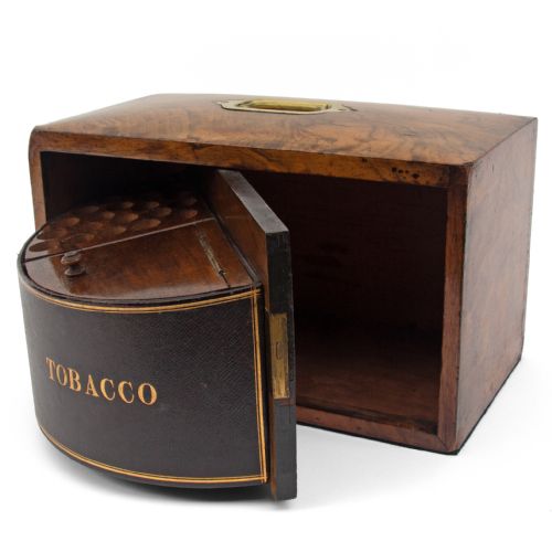 RARE BURR WALNUT LOCKING GENTLEMANS CIGAR AND TOBACCO CABINET - ADDITIONAL PHOTO 3