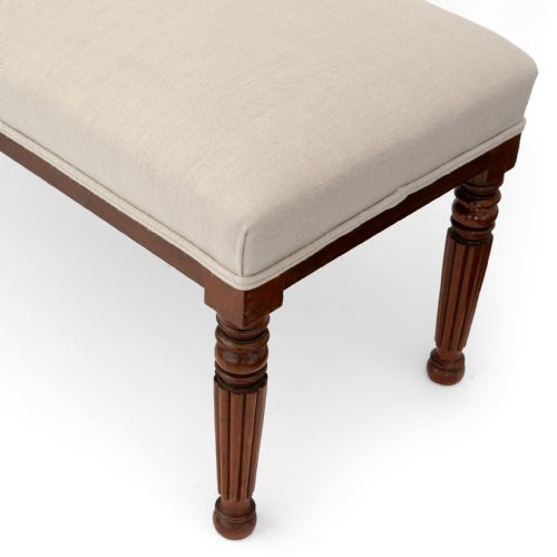 WALNUT HALL BENCH WITH FLUTED LEGS RECOVERED IN BEIGE LINEN - ADDITIONAL PHOTO 1