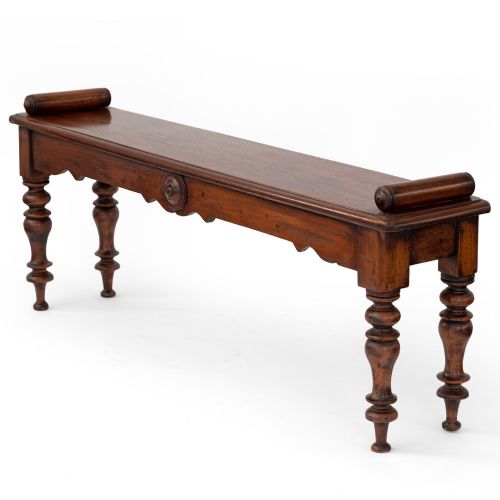 Long Polished Mahogany Hall Bench with Turned Legs