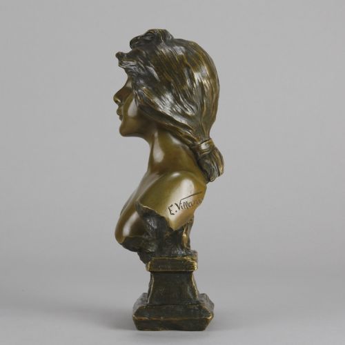 fig 8. An Art Nouveau patinated bronze bust titled Silvia, featuring a female portrait sculpture on an integrated cast base.