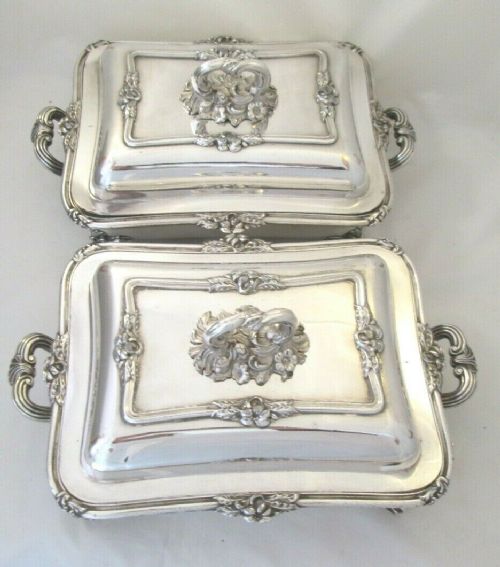 Pair of Old Sheffield Plate Serving Tureens on Warming Dishes C1820
