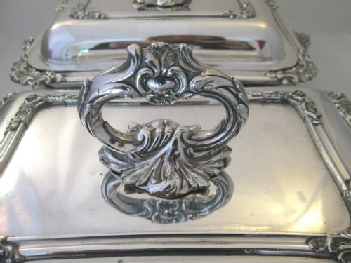 fig 1. 19thC Pair of Old Sheffield Plated Lidded Tureens on Warming Dishes