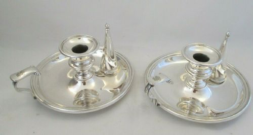 Pair of 19th Century Silver Plated Chamber Candlesticks Thomas Bradbury