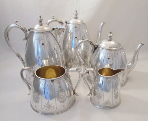 fig 1. Fine 5 Piece Silver Plate Tea Set by Elkington c1900