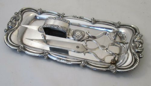 Snuffer Snips on Old Sheffield Plate Tray Gilbert C1810