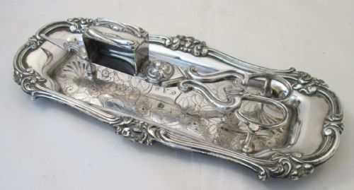Ornate Snuffer Snips on Old Sheffield Plate Tray C1800