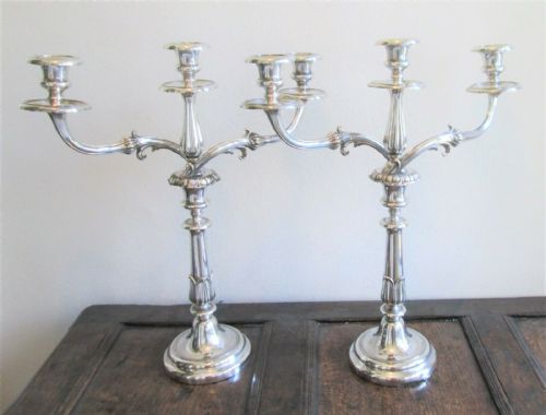 Pair of Large Old Sheffield Plate 3 Branch Candelabra C1820 Coat of Arms Gibson