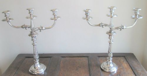 fig 1. Pair of Large Old Sheffield Plate 3 Branch Candelabra c1820 Coat of Arms Gibson