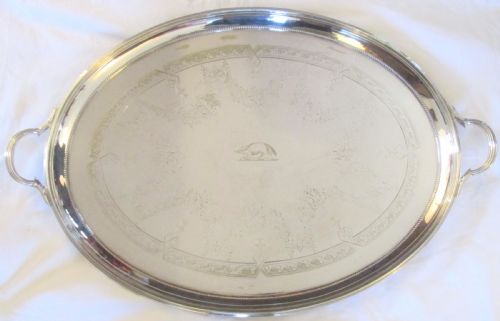 Very Large 19th Century Silver Plated Tray with  Racoon Crest