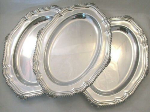 Good Set of 3 19th Century Silver Plated Meat Plates / Platters
