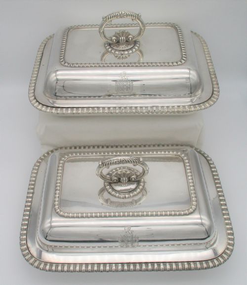Fine Pair of Old Sheffield Plated Serving Tureens C1840 Coat of Arms