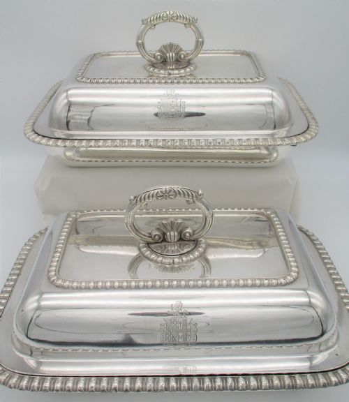 fig 1. Fine Pair of Old Sheffield Plated Serving Tureens c1840 Coat of Arms