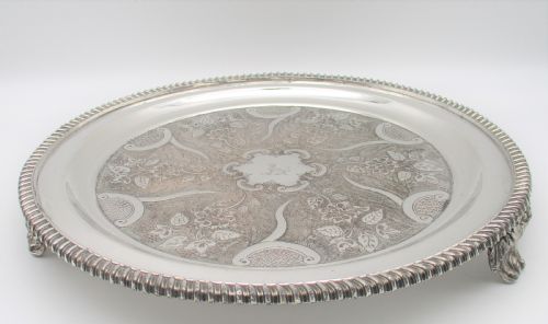 Very Fine Old Sheffield Plated Drinks Tray with Crest C1820