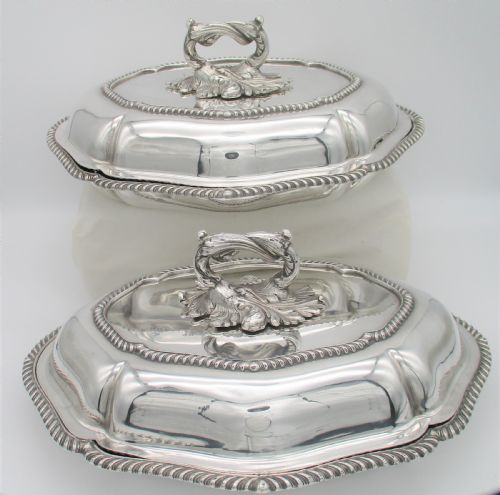 Fine Pair of Mid 19th Century Silver Plated Serving Tureens / Entree Dishes