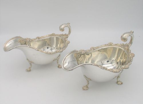 Large Pair of Silver Plated Sauce Boats - Marples & Co C1900