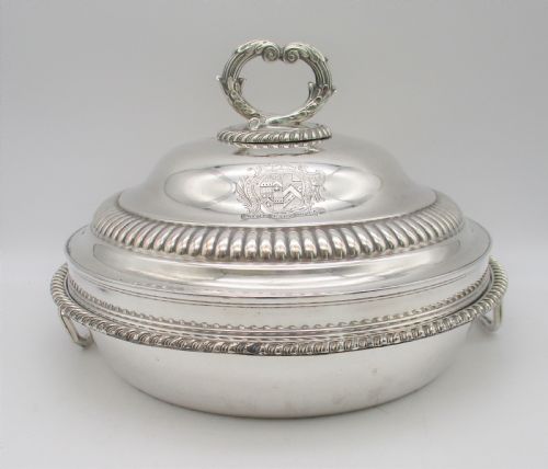 An Old Sheffield Plated Serving Dish & Cover - Crested