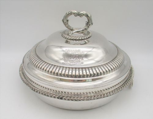 fig 1. An Old Sheffield Plated Serving Dish & Cover - Crested
