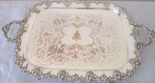 Very Large Old Sheffield Plated Tray with Crest C1830