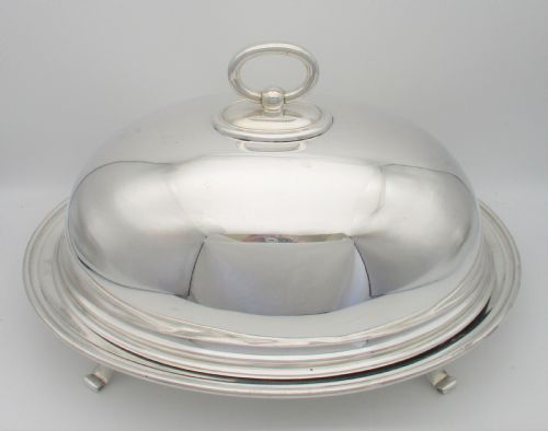A Silver Plated Silver Plated Dish Cover / Meat Dome on Stand C1900