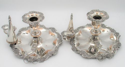 fig 2. Fabulous Pair of Old Sheffield Plated Chamber Candlesticks c1820