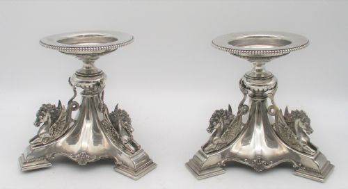 A Stunning Pair of Neo Classical Silver Plated Candlestands C1880