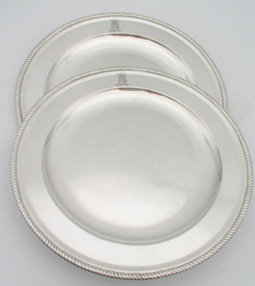 Fine Pair of Old Sheffield Plated Dinner Plates - Prince of Wales Crest