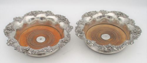 Fine Pair of Old Sheffield Plated Wine Bottle Coasters C1840