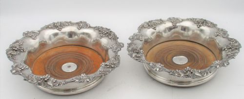 fig 1. Fine Pair of Old Sheffield Plated Wine Bottle Coasters c1840