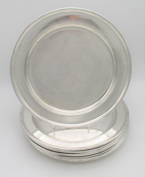 fig 1. A Set of 8 Silver Plated Dinner Plates c1920