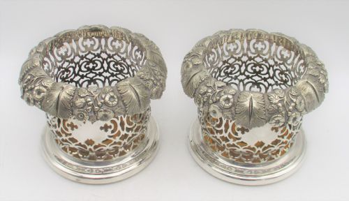 A RARE PAIR OF SILVER PLATED WINE BOTTLE COASTERS C1850 - ADDITIONAL PHOTO 1