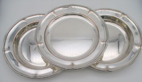 A Rare Set of 3 Old Sheffield Plated Bowls / Plate C1800