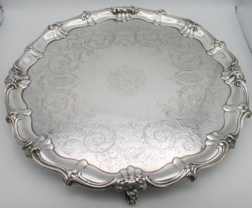Very Large 19th Century Silver Plated Tray with Coat of Arms 19"