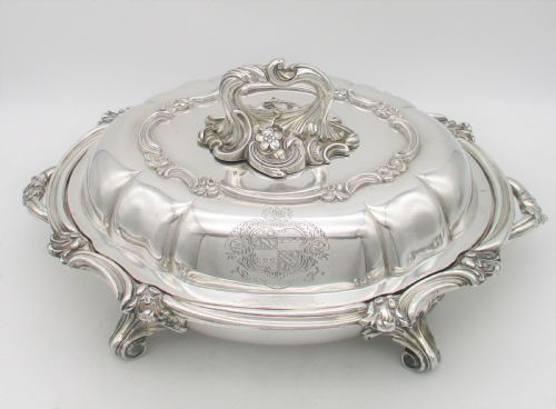 Fabulous Large Old Sheffield Plated Tureen on Warming Standing - Crested