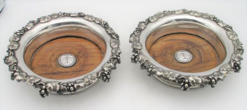 fig 1. A Fine Pair of Silver Plated Wine Coasters by Elkington & Co