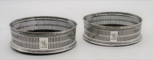 Fine Pair of Old Sheffield Plated Wine Bottle Coasters C1780
