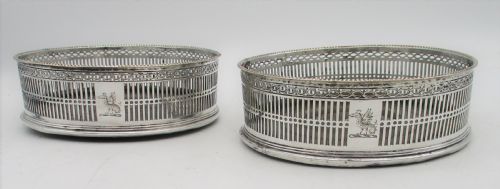 fig 1. Fine Pair of Old Sheffield Plated Wine Bottle Coasters c1780