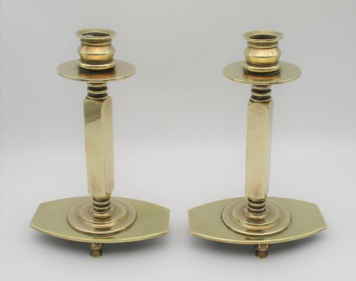 A Fabulous Pair of Arts & Crafts Brass Candlesticks