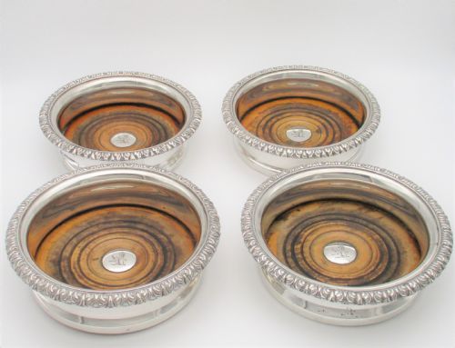 fig 1. A Rare Set of 4 Old Sheffield Plated Wine Bottle Coasters c1830