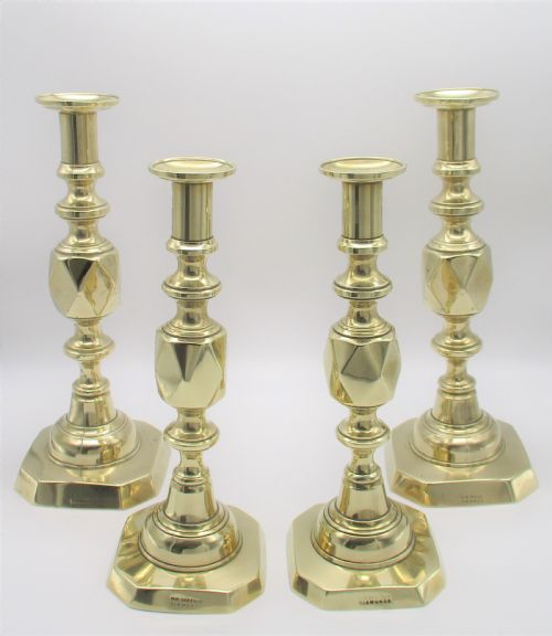 Set of 4 Brass Candlesticks - King & Queen of Diamonds 1897