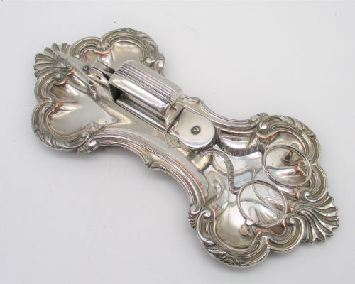 fig 1. A Fine Pair of Old Sheffield Plated Candle Snuffer Snips on Tray