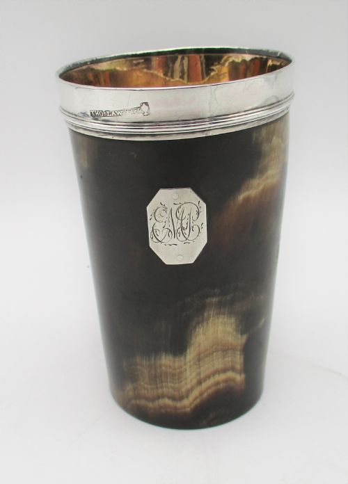 18th Century Horn Beaker with Old Sheffield Plate Mounts Thomas Law 1758