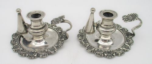 A Rare Small Pair of Old Sheffield Plated Chamber Candlesticks