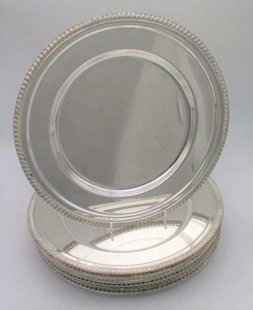 fig 1. Rare Set of 12 Silver Plated Dinner Plates - 11