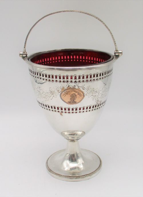 A Fine Old Sheffield Plated Bon Bon Dish with Cranberry Liner