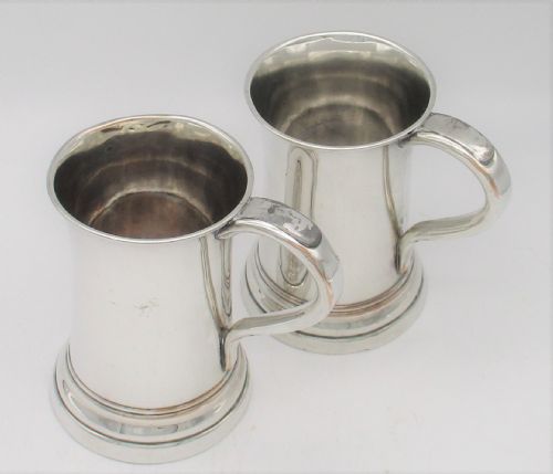 A Pair of Old Sheffield Plated Pint Tankards
