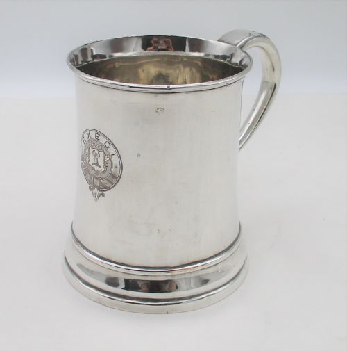 Old Sheffield Plated Pint Tankard with Baronet's Crest