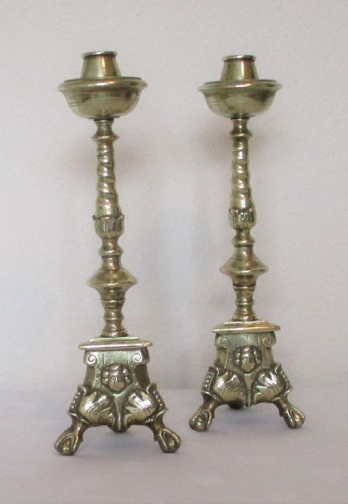 A Pair of Large Brass Church Candlesticks