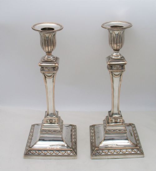 A Rare Pair of Old Sheffield Plated Candlesticks C1780