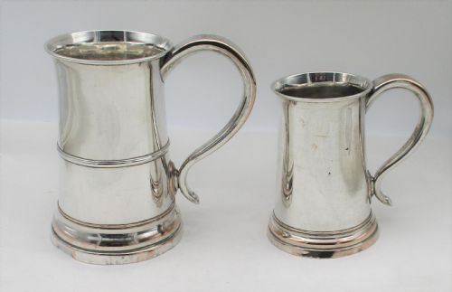 18th Century Near Graduated Pair of Old Sheffield Plated Tankards